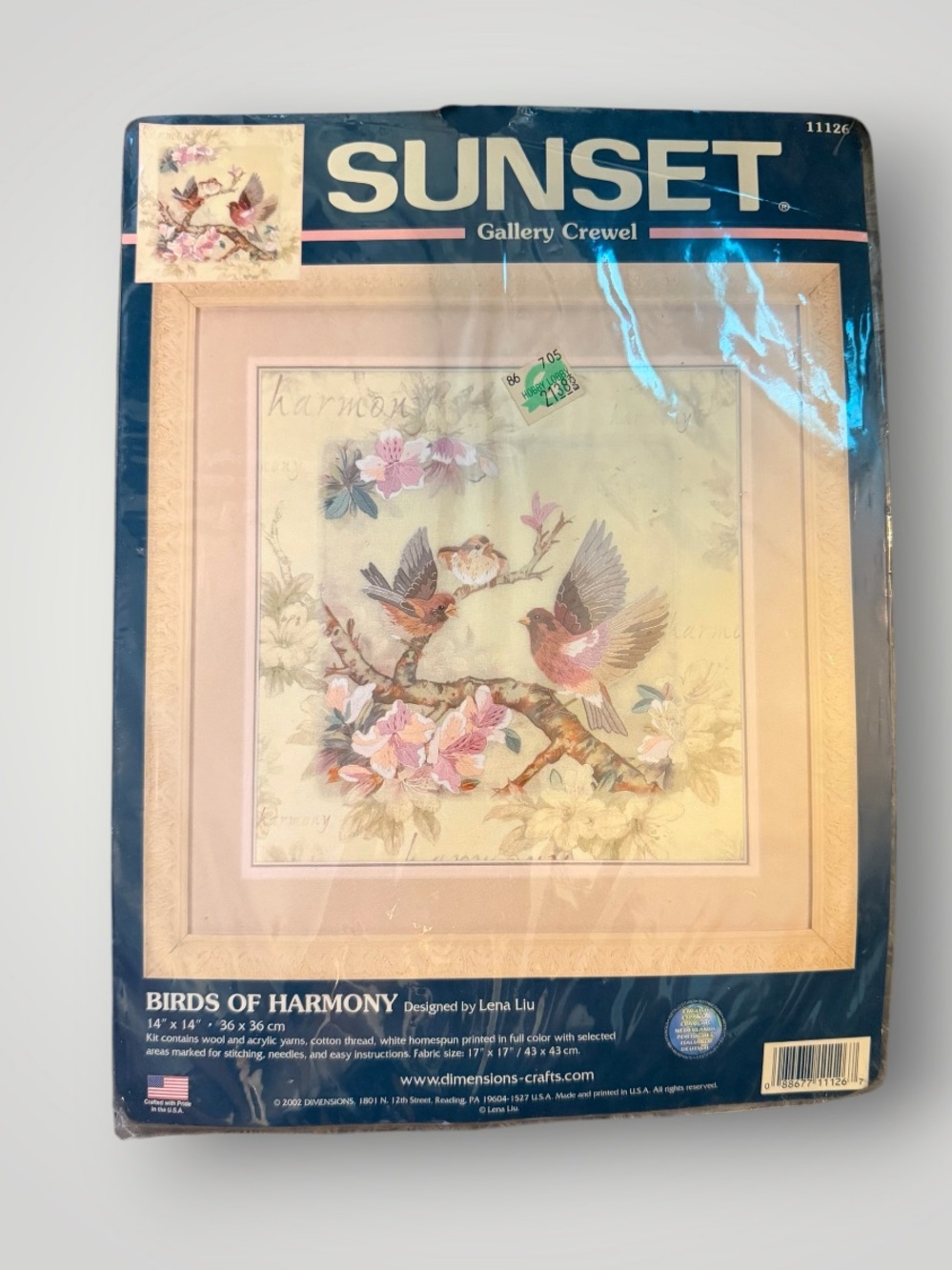 2002 Sunset Gallery Crewel Designed by Lena Liu Birds of Harmony 11126 - Picture 2 of 4